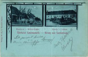 1901 Lakompak, Lackenbach; Kastély út, Esterházy kastély. L. Kummert kiadása / Schloss-Strasse, Schloss / street view, castle. Art Nouveau (EK)
