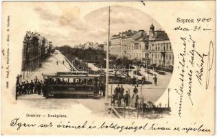 1900 Sopron, Deák tér, villamos. Stagl F. fényképész. Blum N. kiadása (fl)