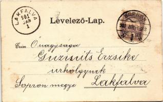 1900 Sopron, Deák tér, villamos. Stagl F. fényképész. Blum N. kiadása (fl)