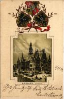 1899 (Vorläufer) Wroclaw, Breslau; Rathaus / town hall, tram. Art Nouveau, Emb. litho with coat of arms (pinholes)