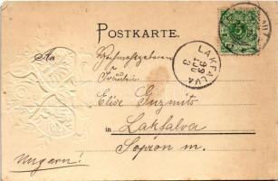 1899 (Vorläufer) Wroclaw, Breslau; Rathaus / town hall, tram. Art Nouveau, Emb. litho with coat of a...