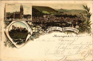 1899 (Vorläufer) Meiningen, Stadtkirche, Schloss Landsberg / church, castle. Ottmar Zieher Art Nouveau, floral, litho (fl)