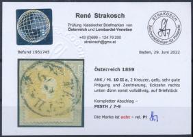 1858 2kr II tipus "PESTH" Certificate: Strakosch 1858 2kr II typ "PESTH" Certifi...