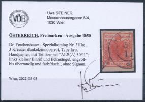 3kr HP Ia sötét cinóber "ALB(A)" Certificate: Steiner 3kr HP Ia dark cinnabar "ALB(A)...