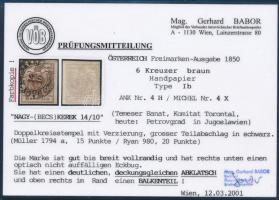 6kr HP I barna, felül közléclenyomat, gépszínátnyomat "NAGY-(BECS)KEREK" Certificate: Babo...