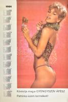 1984 Gyöngyszöv ÁFÉSZ erotikus naptár plakát, ofszet, papír, feltekerve, lapszéli apró sérülésekkel, 97x66 cm