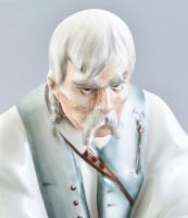 Zsolnay porcelán szalonnázó paraszt, kézzel festett, jelzett, hibátlan, m: 35 cm
