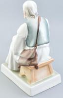 Zsolnay porcelán szalonnázó paraszt, kézzel festett, jelzett, hibátlan, m: 35 cm