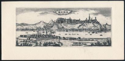 Jelzés nélkül: Buda középkori látképe. Rézkarc, papír, 6,5x16 cm