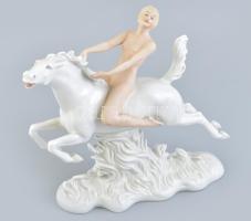 Schaubachkunst porcelán amazon a lovon szobor. Kézzel festett, jelzett, hibátlan 22,5 cm