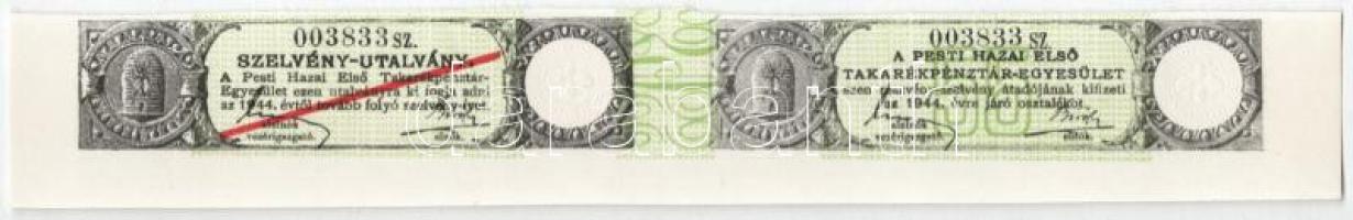 1890. Pesti Hazai Első Takarékpénztár Egyesület névre szóló részvénye 1000Ft-ról, felülbélyegezve 10...