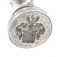 Ezüst (Ag) Szecessziós női alak, pecsétnyomó, jelzés nélkül, ismeretlen címeres vésettel, m: 8,5 cm....