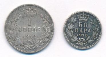 Szerbia 1912. 1D Ag "I. Péter" + 1915. 50p Ag "I. Péter" T:2-3 patina, lapka hib...