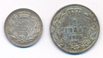 Szerbia 1915. 50p Ag "I. Péter" + 1D Ag "I. Péter" T:2,2- patina
Serbia 1915. 5...