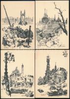1945 Budapest romjai Hammel Egon 11 db grafikus képeslapja