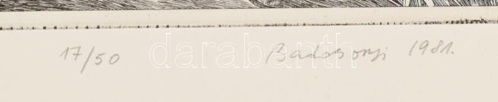 Badacsonyi Sándor (1949-2016): Őszi nap, 1981. Rézkarc, papír, jelzett, számozott (35/50). 29,5x24 c...