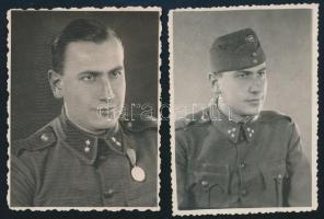 cca 1940 Horthy-korszak, katonaportrék (az egyiken Erdélyi részek felszabadulásának emlékére emlékéremmel), 2 db fotó, 8x6 cm