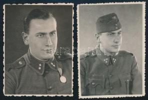 cca 1940 Horthy-korszak, katonaportrék (az egyiken "Erdélyi részek felszabadulásának emlékére" emlékéremmel), 2 db fotó, 8x6 cm