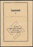 1936-1938 Zeugnisheft, iskolai leckekönyv, benne Hitlerjugendes grafikával, egy leragasztott oldallal.
