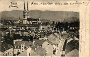 1904 Zagreb, Zágráb; Pogled na prvostolnu crkvu i nadb. dvor / general view, church (EK)