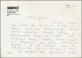 1982 Fodor András (1929-1997) Kossuth-díjas költő, esszéíró, újságíró levele Szirmay Endrének (1920-...