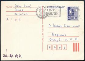 1987 Csányi László (1922-1994) költő, irodalomtörténész saját kézzel írt képeslapja Szirmay Endrének...