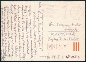 1988 Kerék Imre (1942- ) József Attila-díjas költő, műfordító, kritikus saját kezű sorai és aláírása egy Szirmay Endre (1920-2013) költő, író, műfordítónak szóló képeslapon.