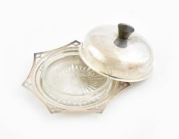 Ezüstözött vajtartó és kaviártartó, kopásokkal, d: 13-15 cm