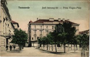 Temesvár, Timisoara; Jenő herceg tér, Turul cipőgyár rt. főraktára, Temesi Agrár Takarékpénztár / square, warehouse, savings bank (EK)