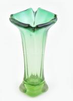 Zöld üveg váza, jelzés nélkül, kopásokkal, m: 25 cm