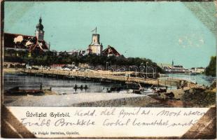 Győr, Rába-part, hajóhíd. Polgár Bertalan kiadása (EK)