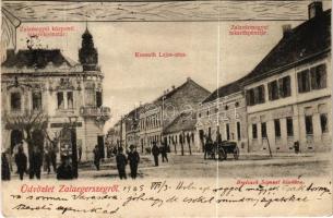 1905 Zalaegerszeg, Kossuth Lajos utca, Zala megyei központi takarékpénztár, Zala vármegyei takarékpénztár. Breisach Sámuel kiadása (vágott / cut)