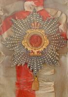 Lengyel ereklye, egy ismeretlen személy golyó ütötte szövetdarabja koronás pecséttel díszített csill...