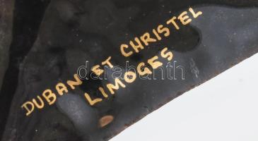 Limoges zománcozott fém tálka, sérült, jelzett, d: 7,5 cm