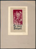 Mata János (1907-1944): Ex libris Settréék. Linó, papír, jelzett, 12×7 cm