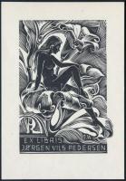 J. Weisler: Ex libris Jorgen Wils Pedersen, fametszet, papír, jelzett, 14,5×10 cm