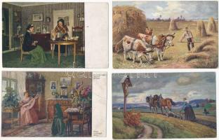 25 db RÉGI motívum képeslap: szoba belsők és mezőgazdasági motívumok / 25 pre-1945 motive postcards: room interiors and agricultural motives