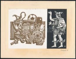 Fery Antal (1908-1994): Ex libris, 2 db, fametszet, papír