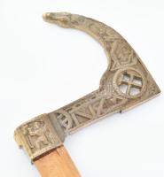 Bányász fokos / bot, réz fejjel, h: 92 cm