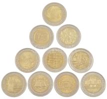 2004-2012. 10db-os 2E érme tétel, forgalmi emlékkiadások, mind különböző T:1-,2  2002-2012. 10pcs of 2 Euro coins lot, circulating commemorative issues, all different C:XF,VF