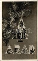 1936 Arad, Karácsonyi üdvözlet mozaiklap / Christmas greeting multi-view postcard, montage (EK)