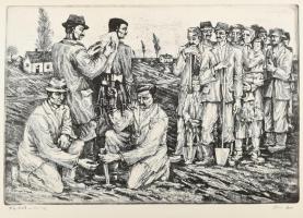 12 db rézkarc, A felszabadult Magyarország negyed százada c. mappában. Rézkarc, papír, jelzett, Lapm...