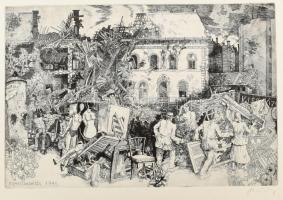 12 db rézkarc, A felszabadult Magyarország negyed százada c. mappában. Rézkarc, papír, jelzett, Lapm...