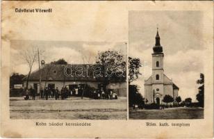 1916 Vörs, Római katolikus templom, Kohn Sándor üzlete. Szilágyi Arthur műterméből (ázott sarok / wet corner)