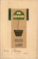 1906 Boldog Újévet! / New Year greeting art postcard. Art Nouveau, Emb. litho (EK)