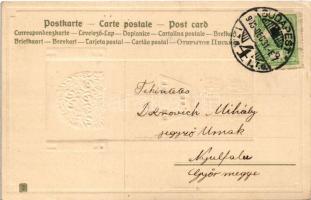 1906 Boldog Újévet! / New Year greeting art postcard. Art Nouveau, Emb. litho (EK)