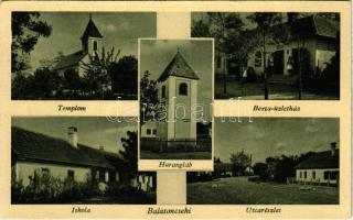 Balatoncsehi (Ordacsehi), Templom, Harangláb, Iskola, utca részlet, Berta üzlete (kis szakadás / small tear)