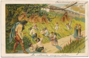 1904 Szárított élővirágos litho művészlap / Litho art postcard with dried real flowers