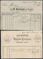 1841,1853 Kozma és Wilhelm Holtman könyvkötő 2 db Pest. fejléces számla