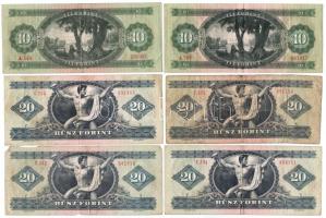 1962. 10Ft (4x) + 1969. 10Ft + 1980. 20Ft (4x) T:III,III- közte folt, kis szakadás